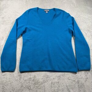 Charter‎ Club Sweater Women Large Blue 100% Cashmere V-Neck Long Sleeve 2-Ply
